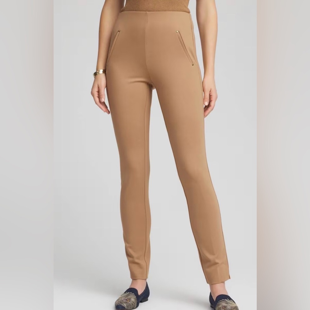 NWT CHICOS So Slimming Juliet Slim Leg Ponte Knit Pants in Camel - 3R/16R